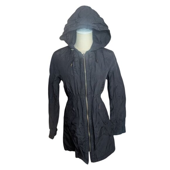 VTG Gallery Black Lightweight Windbreaker Rain Parka Jacket Extra Small - Picture 1 of 4